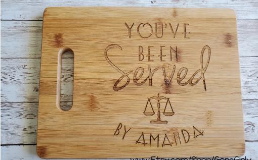 Deluxe Oval Cutting Board 14x12 | You've Been Served Gift | Custom Lawyer Graduation Present | Attorney Bar Exam Gift | Judge Kitchen Board