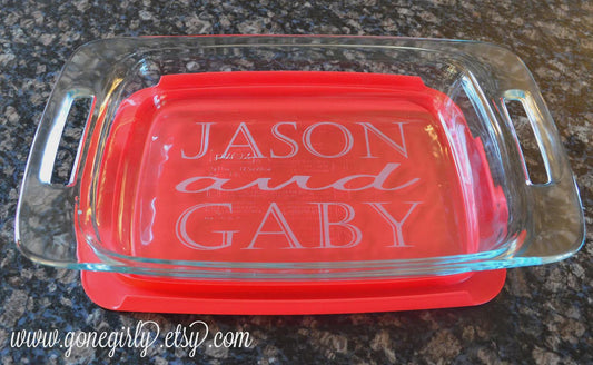 Engraved Names 7x11 Casserole Dish – Personalized Wedding or Anniversary Gift for Couples