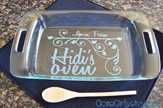 Lovin’ From the Oven Engraved 9x13 Casserole Dish with Red Lid – Personalized Bakeware Gift