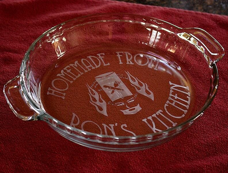 Manly Engraved Pie Plate | Personalized 9.5” Deep Dish Glass Pie Dish | Custom Gift for Husband, Boyfriend, Dad, or Son