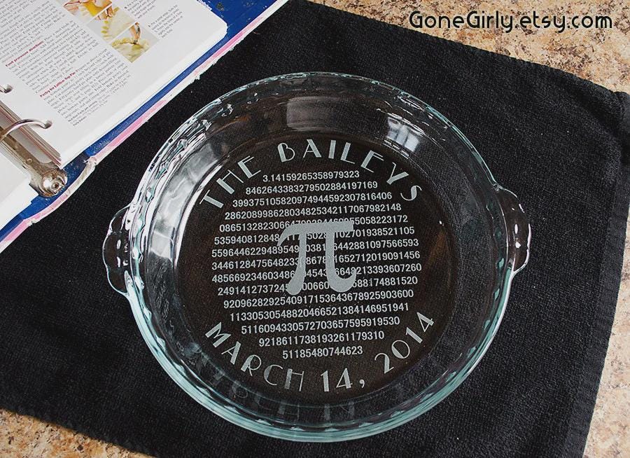 Personalized Pi Please Engraved Pie Plate | 9.5” Deep Dish Glass Pie Dish | Custom 3.14 Pi Day or Math Lover Gift
