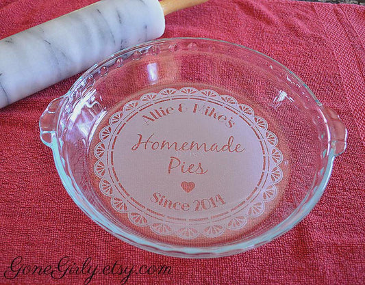Vintage Doily Engraved Pie Plate – Elegant Custom Pyrex Pie Pan – Basic or Deep Dish