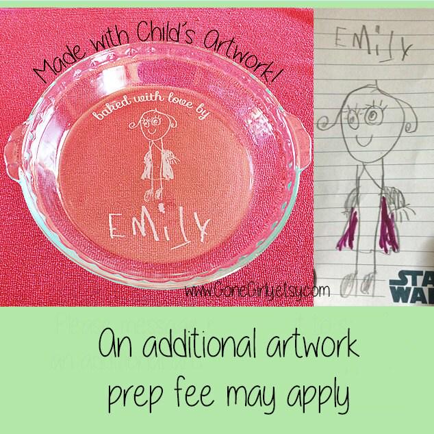 Your Child’s Artwork Engraved Pie Plate | Personalized 9.5” Deep Dish Glass Pie Dish | Custom Gift for Mom, Grandma, or Teacher