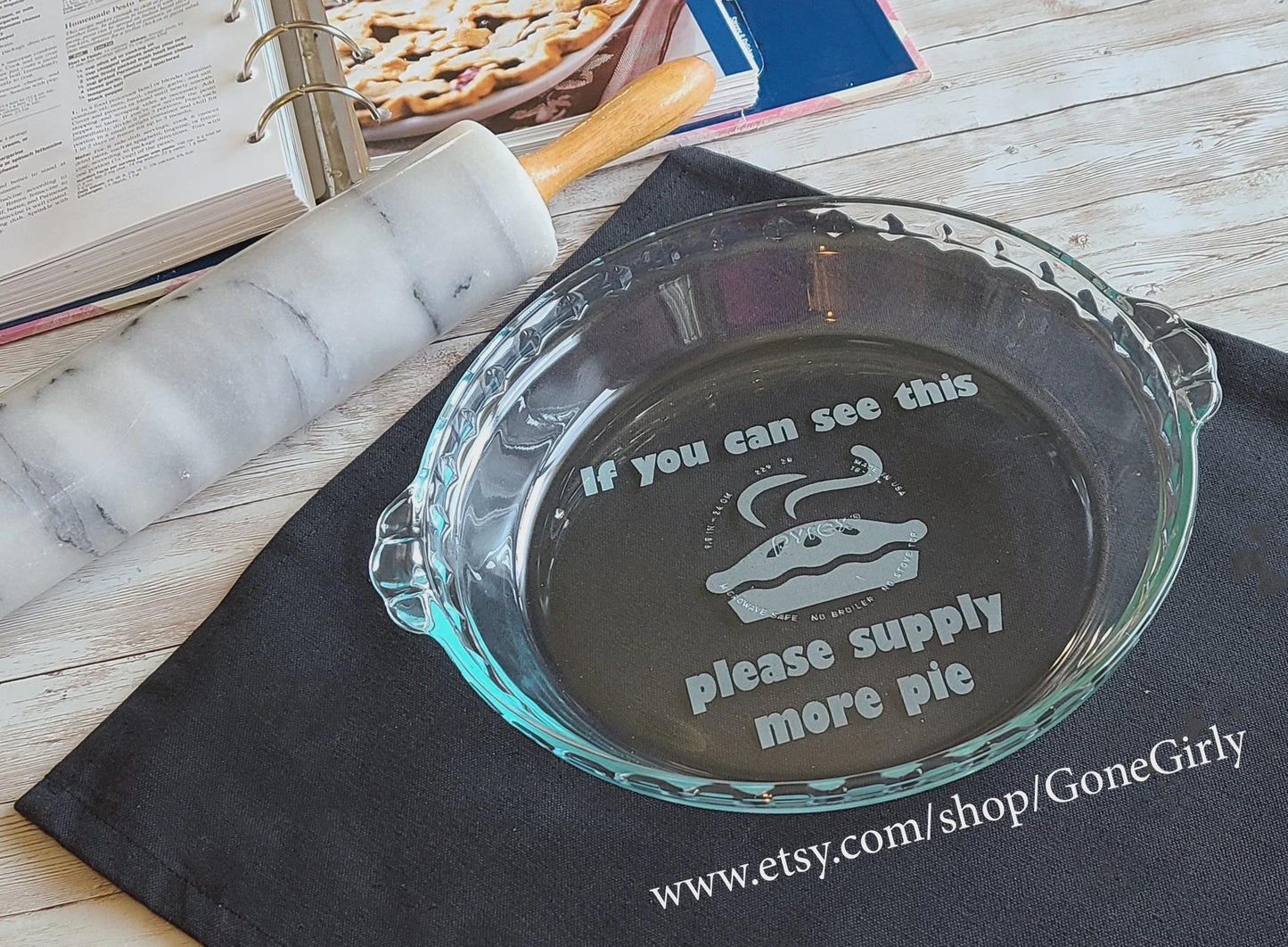 Supply More Pie Engraved Pie Plate | 9.5” Deep Dish Glass Pie Dish | Funny Baking Gift for Pie Lovers and Bakers