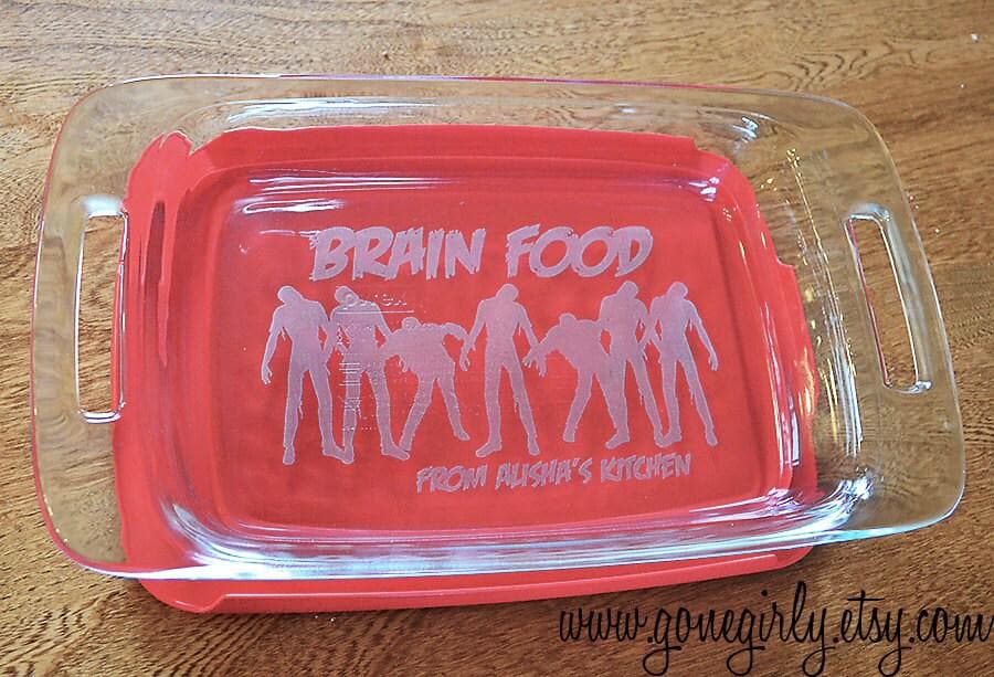 Zombie Brain Food Engraved 7x11 Casserole Dish – Funny Halloween or Horror Fan Bakeware Gift