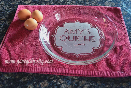 Custom Engraved Quiche Dish - Personalized Glass Pie Plate