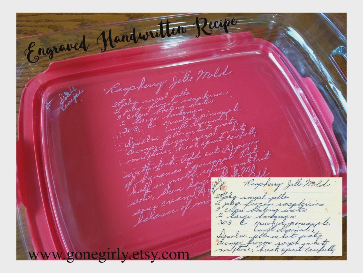 Handwritten Recipe Engraved  Casserole Dish with Red Lid – Custom Family Keepsake
