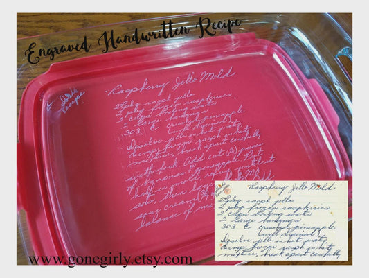 Handwritten Recipe Engraved  Casserole Dish with Red Lid – Custom Family Keepsake