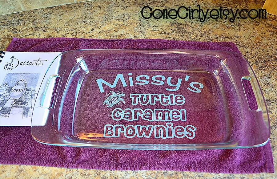 Turtle Caramel Brownies Engraved 7x11 Casserole Dish – Cute Turtle Design Personalized Bakeware