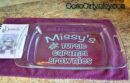 Turtle Caramel Brownies Engraved 7x11 Casserole Dish – Cute Turtle Design Personalized Bakeware