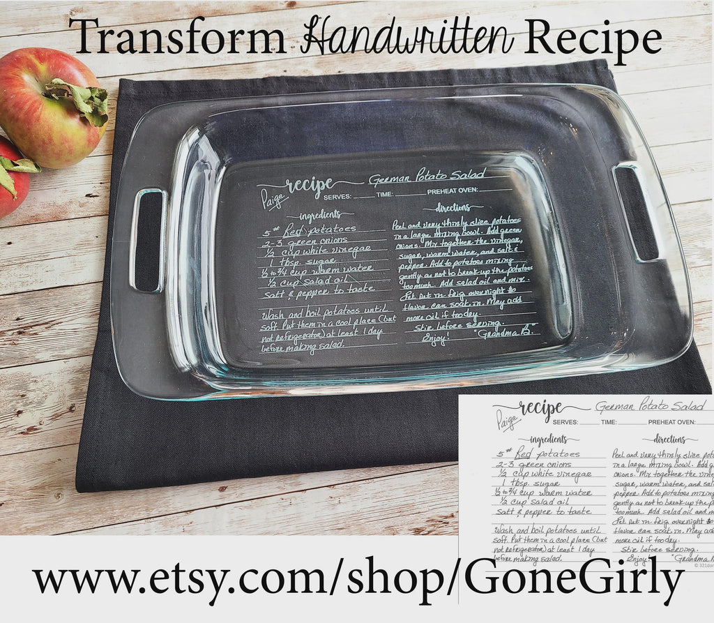 Handwritten Recipe Engraved  Casserole Dish with Red Lid – Custom Family Keepsake