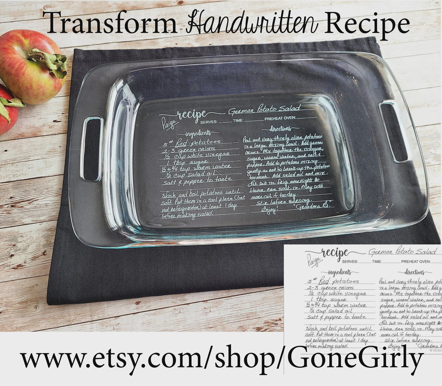 Handwritten Recipe Engraved  Casserole Dish with Red Lid – Custom Family Keepsake