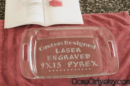 Custom Engraved Casserole Dish with Red Lid – Personalized Design Bakeware Gift