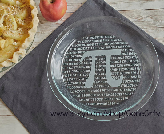 Pi Please Engraved Pie Plate | 9.5” Deep Dish Glass Pie Dish | Math Lover or Teacher Gift | Pi Day 3.14 Bakeware