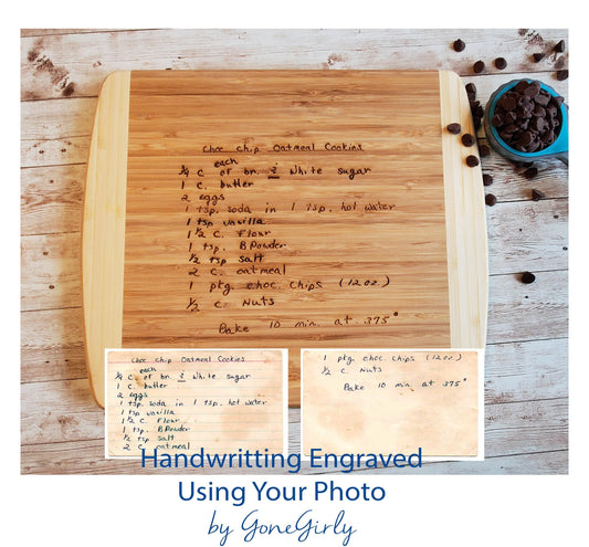 Handwritten Recipe Deluxe Cutting Board – Personalized Bamboo Board Keepsake – Custom Engraved Family Recipe Gift – Memorial Kitchen Gift