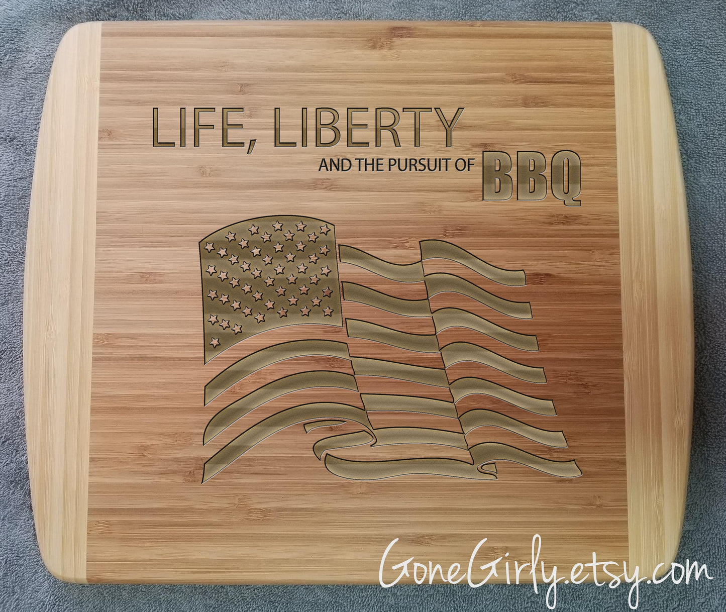 Life Liberty and the Pursuit of BBQ Cutting Board – Custom Engraved Patriotic Grill Gift for Him or Her