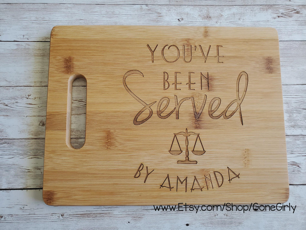 Deluxe 15x10 Cutting Board | You've Been Served Lawyer Gift | Custom Law School Graduation | Attorney Bar Exam Present | Judge Kitchen Board