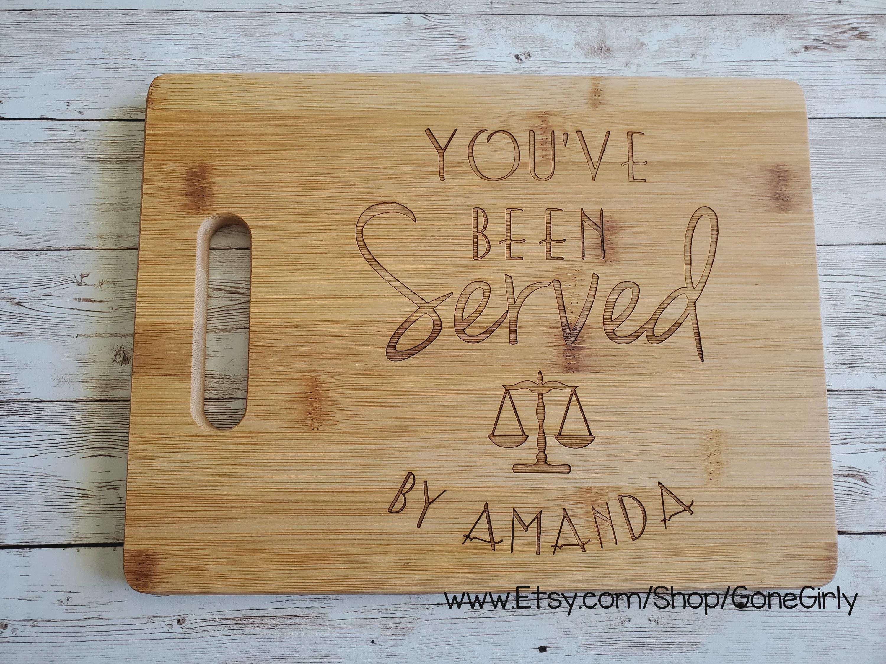 Deluxe 15x10 Cutting Board | You've Been Served Lawyer Gift | Custom Law School Graduation | Attorney Bar Exam Present | Judge Kitchen Board