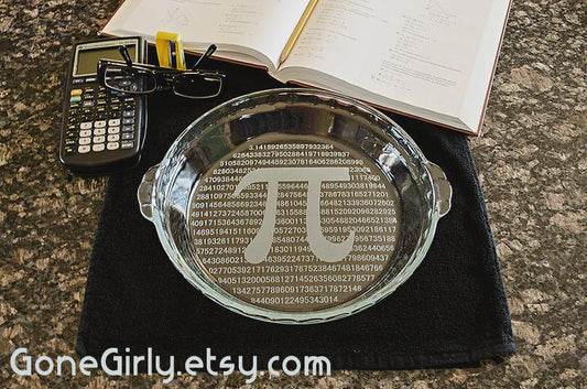 Pi Please Engraved Pie Plate | 9.5” Deep Dish Glass Pie Dish | Math Lover or Teacher Gift | Pi Day 3.14 Bakeware