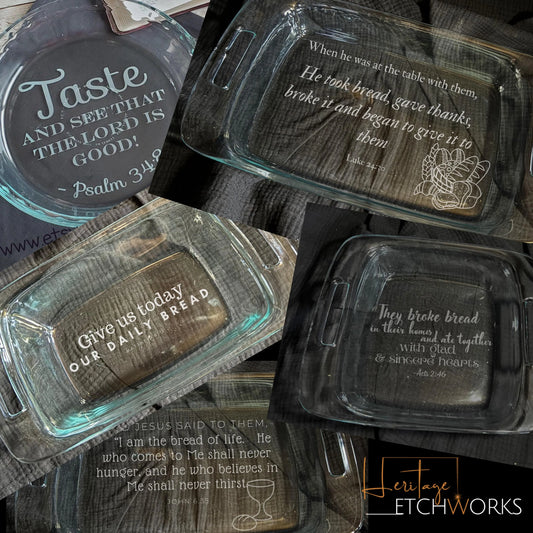 Bakeware Set with Bible Verses | 5 Piece Engraved Pyrex Set | Faith Kitchen Gift | Religious Wedding Gift | Easter Gift Bundle