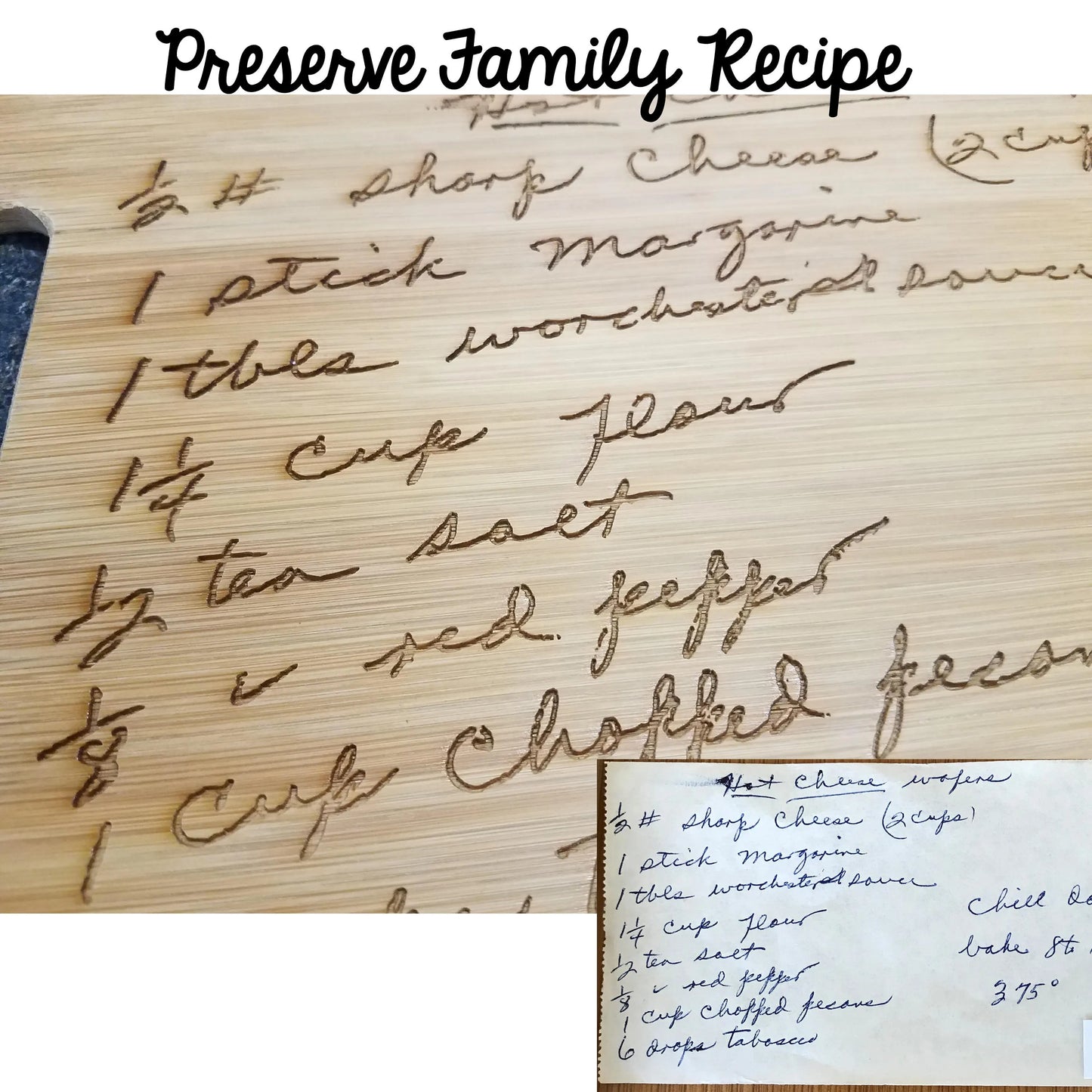 Personalized Handwritten Recipe Cutting Board – Custom Engraved Family Keepsake Gift – Bamboo